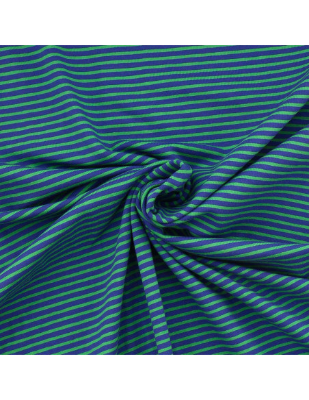 Tecido jersey listrado marinho - Azul e verde