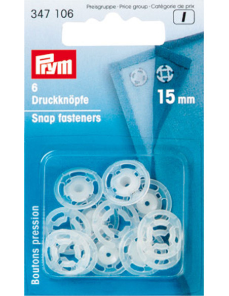 Botões de pressão plásticos transparentes 15 mm