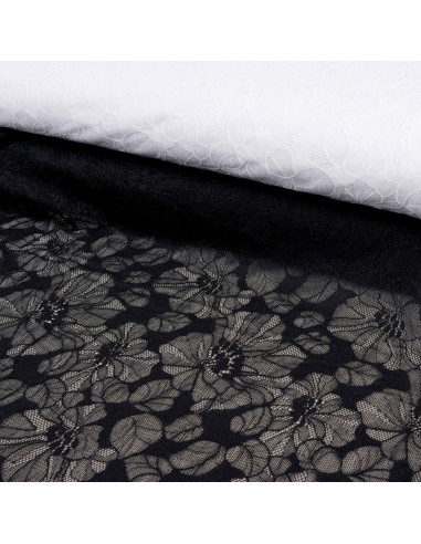 Tecido de renda elástica Léonie - Preto