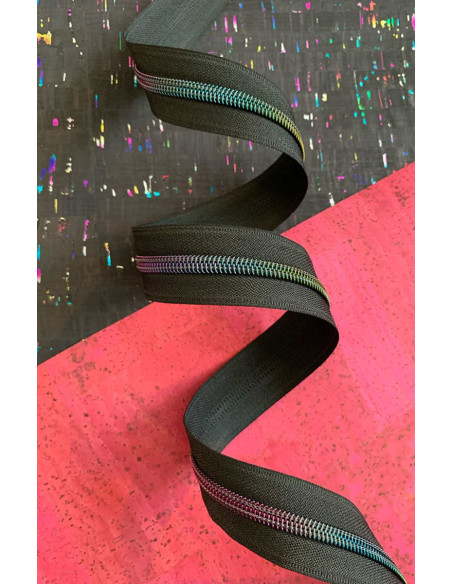 Fecho de nylon 5 mm 274 cm - Malha preta iridescente