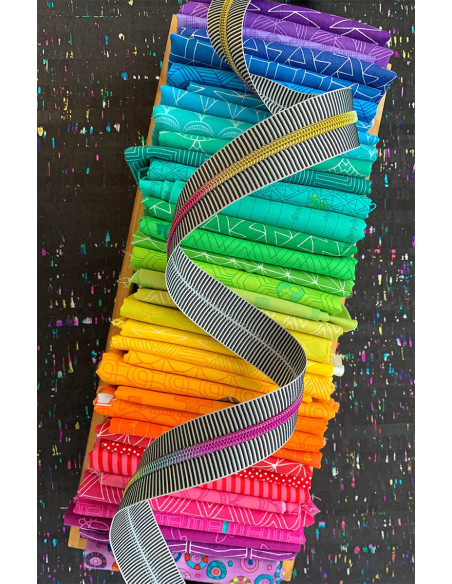 Fecho de nylon 5 mm 274 cm - Listras pretas e brancas malha iridescente