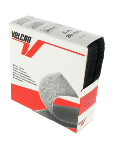 VELCRO® Marca para costurar preto 20 mm de largura caixa de 5 metros