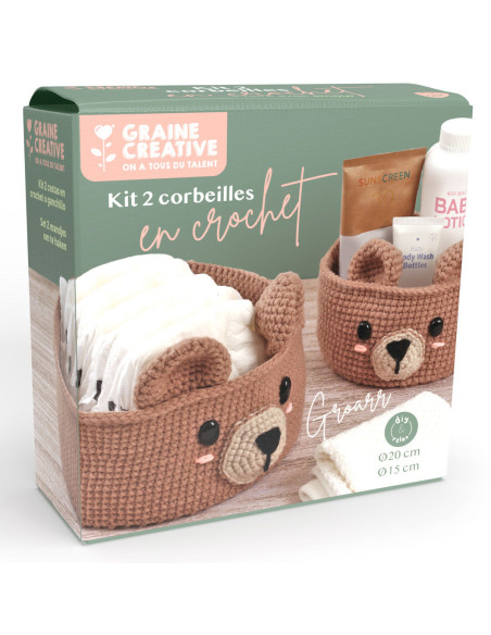 Kit de crochê 2 cestos - Urso