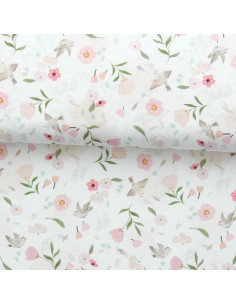 Tecido popeline de algodão - Pretty branco e rosa