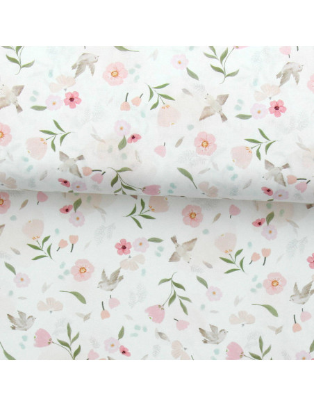 Tecido popeline de algodão - Pretty branco e rosa