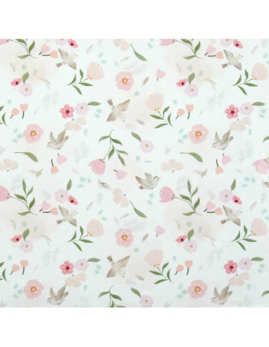Tecido popeline de algodão - Pretty branco e rosa