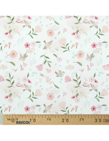 Tecido popeline de algodão - Pretty branco e rosa