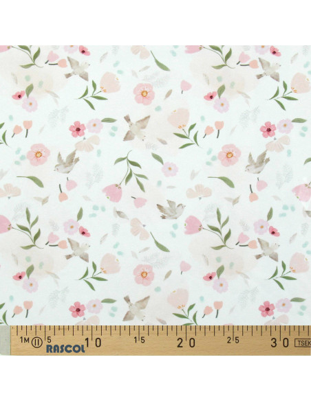 Tecido popeline de algodão - Pretty branco e rosa