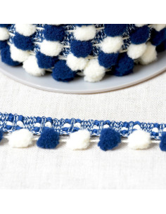 Galão com grandes pompons bicolores - Azul marinho e cru