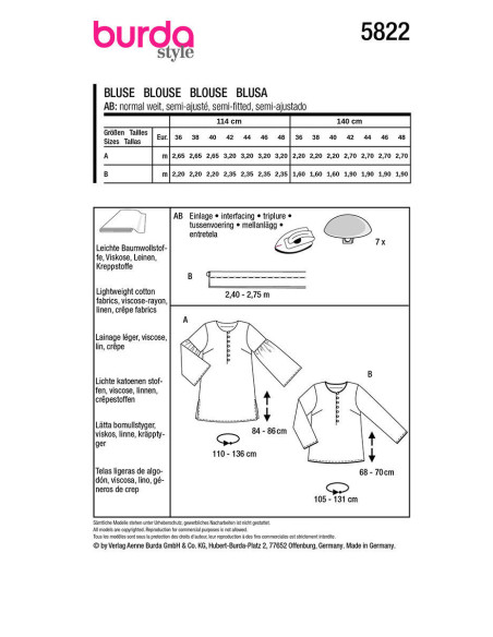 Molde de blusa - Burda 5822