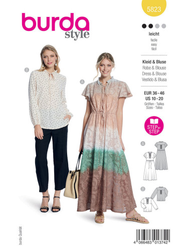 Molde de vestido e blusa - Burda 5823