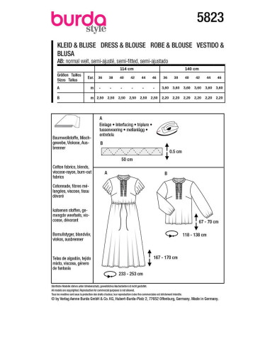 Molde de vestido e blusa - Burda 5823
