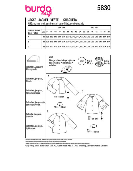 Molde de casaco - Burda 5830