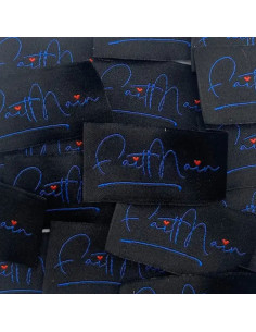 Conjunto de 5 etiquetas tecidas para costurar Feito à mão - Preto e azul-marinho