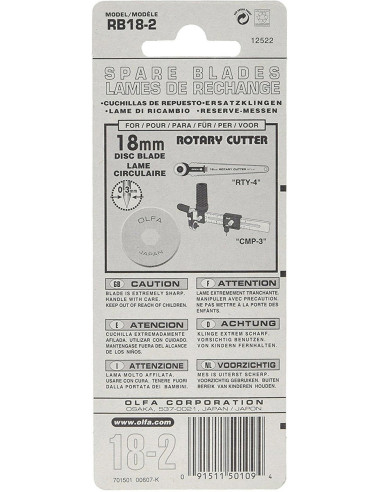 2 lâminas de reposição para cortador Olfa - 18 mm