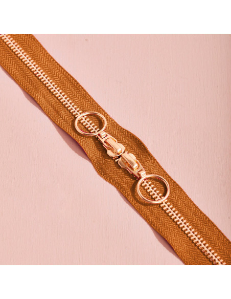 Fecho de correr duplo Gold e Pecan Pie 40 cm - Atelier Brunette