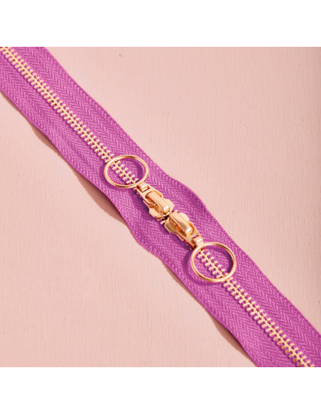 Fecho de correr duplo Gold e Bubble Gum 40 cm - Atelier Brunette