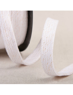 Cordão trançado plano lurex - Branco e dourado