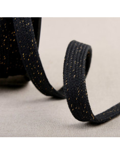 Cordão trançado plano lurex - Preto e dourado