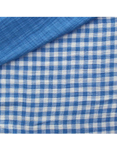 Tecido de gaze dupla plissada vichy - Azul celeste e branco sujo 2