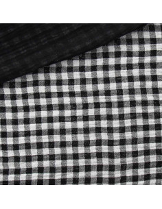 Tecido de gaze dupla plissada vichy - Preto e branco quebrado 2