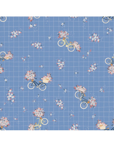 Tecido de cetim de algodão Bicicleta azul - Lise Tailor