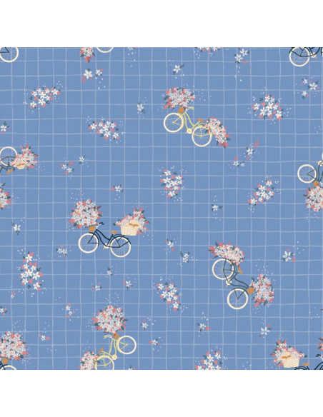 Tecido de cetim de algodão Bicicleta azul - Lise Tailor
