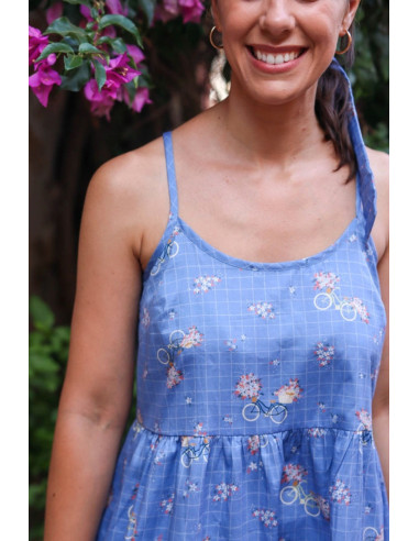 Tecido de cetim de algodão Bicicleta azul - Lise Tailor