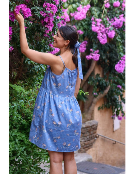 Tecido de cetim de algodão Bicicleta azul - Lise Tailor