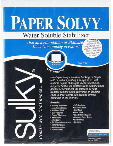 Conjunto de 11 folhas de estabilizador hidrossolúvel e imprimível Sulky Paper Solvy