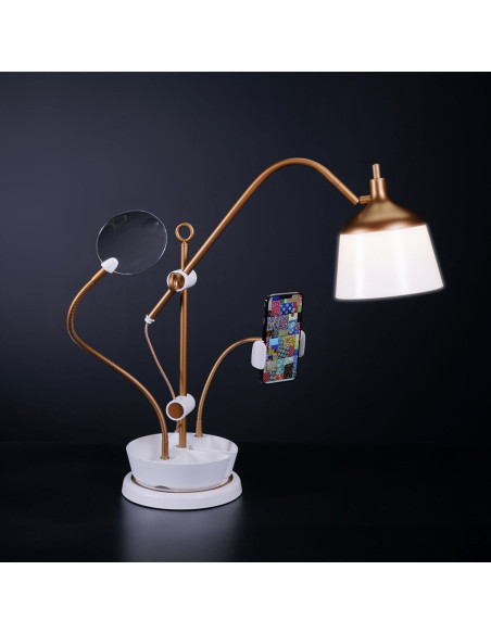 Lâmpada sobre mesa com lupa, bandeja e suporte para telefone Daylight Anita
