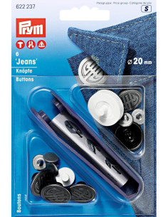 Caixa de 6 botões jeans 20mm