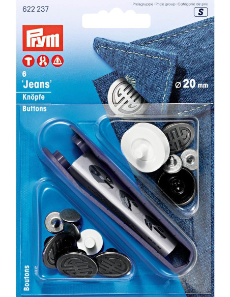 Caixa de 6 botões jeans 20mm
