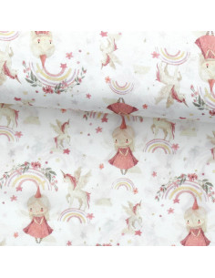 Tecido popeline de algodão - Linette branco e rosa