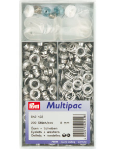 Multipac de 200 ilhós com arruelas 8 mm - Prata