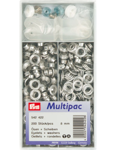 Multipac de 200 ilhós com arruelas 8 mm - Prata