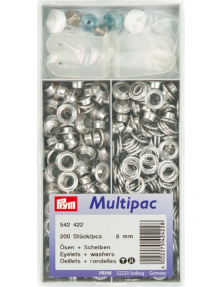 Multipac de 200 ilhós com arruelas 8 mm - Prata