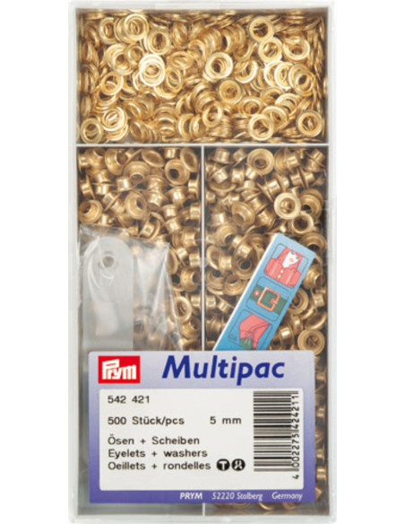 Multipac de 500 ilhós com anilhas 5 mm - Ouro