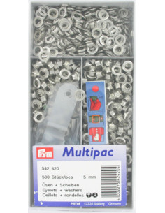 Multipac de 500 ilhós com arruelas de 5 mm - Prata