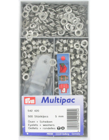 Multipac de 500 ilhós com arruelas de 5 mm - Prata