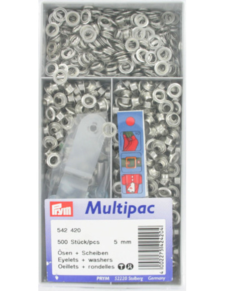 Multipac de 500 ilhós com arruelas de 5 mm - Prata