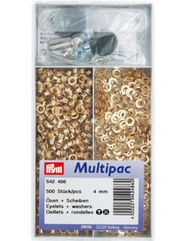 Multipac de 500 ilhós com anilhas 4 mm - Ouro