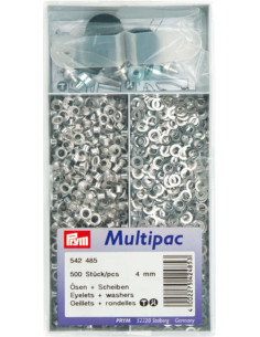 Multipac de 500 ilhós com arruelas 4 mm - Prata