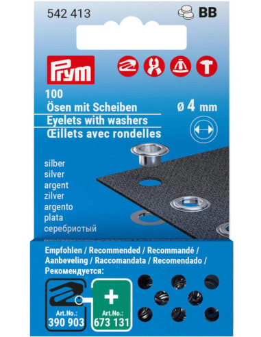 Recarga de 100 ilhós com arruelas 4 mm - Prata