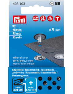 Recarga de 32 rebites 9 mm - Prata e aço antigo
