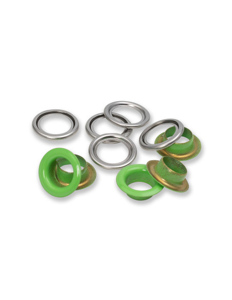 Caixa de 15 ilhós com arruelas 11 mm - Verde claro