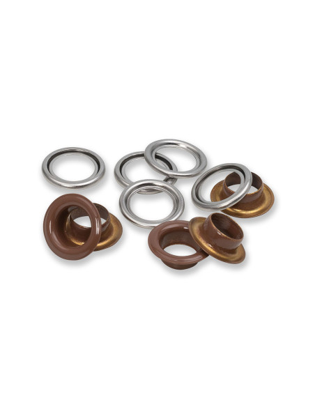 Caixa de 15 ilhós com arruelas 11 mm - Castanho escuro