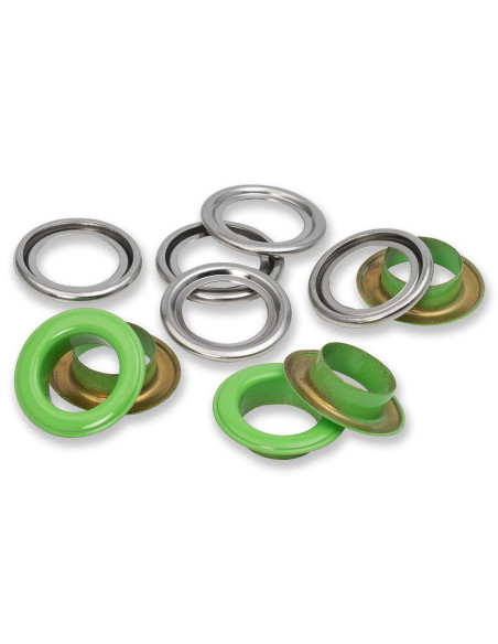 Caixa de 15 ilhós com arruelas 14 mm - Verde claro