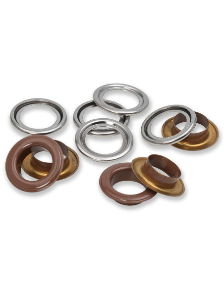 Caixa de 15 ilhós com arruelas 14 mm - Castanho escuro