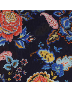 Tecido jersey estampado - Flores fundo azul-marinho